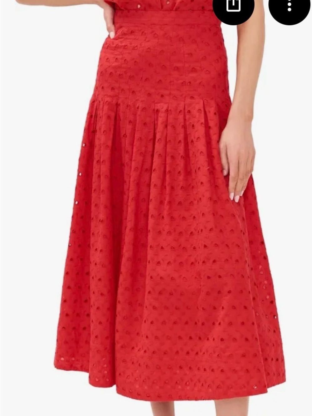 THE GREAT. Red Midi Eyelet A-Line Skirt - Picture 3 of 3